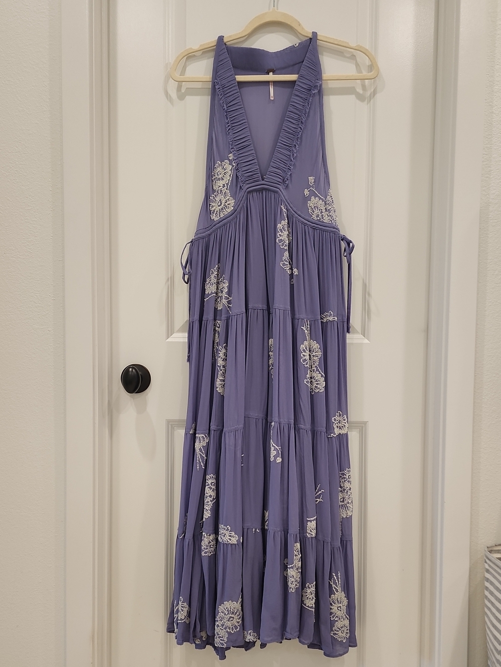 Free People Lavender Maxi Dress with White Floral Embroidery